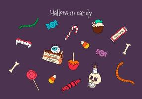 Dibujado a mano vectores coloridos de caramelos de Halloween