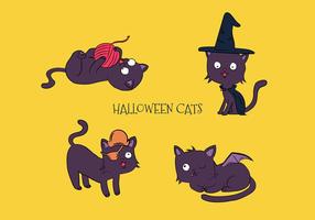 Colección de gatos dibujados a mano de vectores con trajes de Halloween