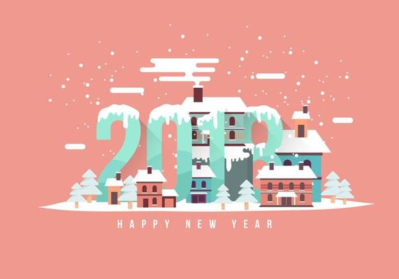 Happy New Year 2018 Snow Scene Vector Illustration