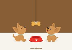 Chihuahua Puppies Looking At A Hanging Dog Biscuit vector