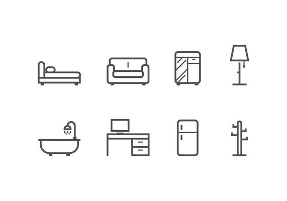 Furniture and home decoration set icons