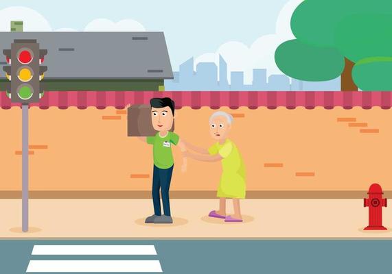 Free Caretaker With Woman on the Road illustration