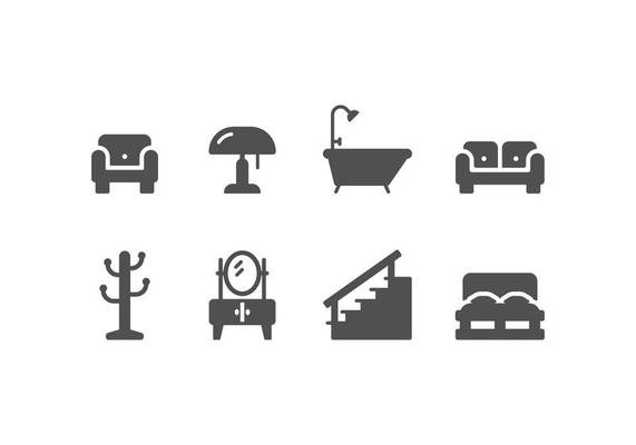 Furniture and home decoration set icons