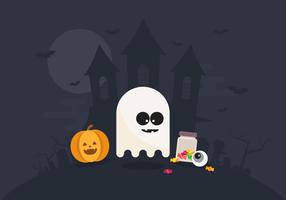 Halloween Illustration with Ghost and Pumpkin 