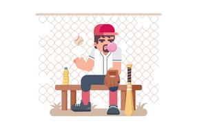 Softball Pitcher sentado en un banco Vector