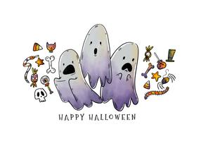 Cute Scary Cartoon Halloween Ghosts Characters Vector