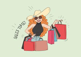Cute Vector Woman Holding A Lot Of Shopping Bags 