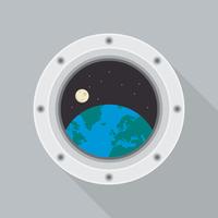 Round Spaceship Porthole with Earth View Vector 