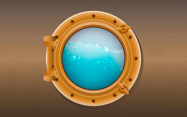 Round porthole on a wooden surface