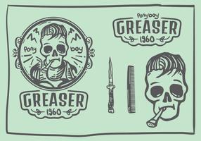 Greaser skull Doodle Logotipo vector
