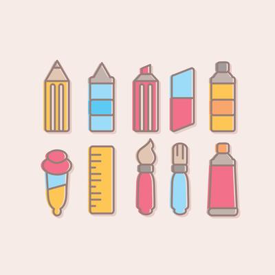Vector Cute Art Supplies Collection