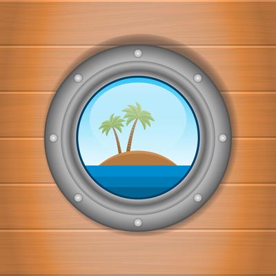 Porthole Overlooking The Sea And The Island Illustration