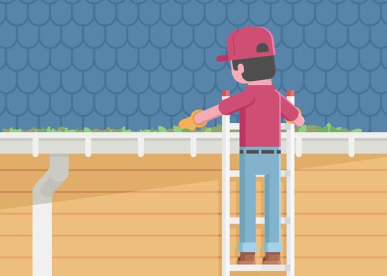 Man Cleaning The Gutter Illustration