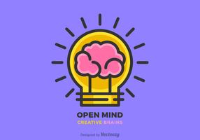 Creative Brain Idea and Light Bulb Vector Flat Line Design