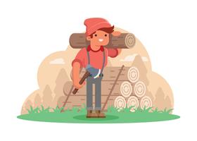 Woodcutter Carrying Lumber And Wooden Axe vector