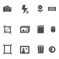 Cámara libre y conjunto de iconos de fotografía vector