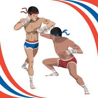 Two Man Fight With Muay Thai Style Vector Illustration