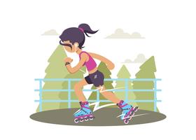 Young Girl On Rollerblade Illustration vector