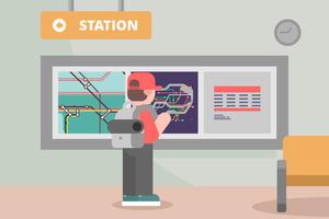 Subway Station with Tube Map Illustration vector