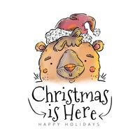 Cute Bear Smiling Wearing Christmas Hat And Quote vector