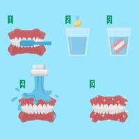 Cómo lavar la ilustración del vector de los dientes falsos