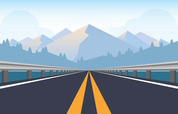 Highway Road With Metal Traffic Barriers