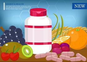 Vector de complementos de frutas orgánicas saludables