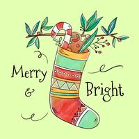 Merry and Bright Christmas Stocking Vector 