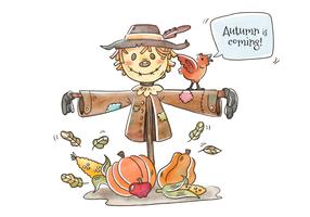 Cute Scarecrow Character Smiling Vector
