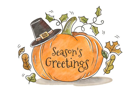 Cute Pumpkin With Leaves And Thanksgiving Hat