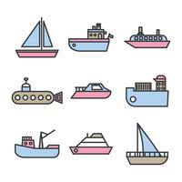 Outlined Boats and Trawler Vectors 