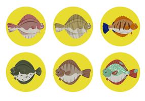 Platija de pescado con fondo de círculo Colección de vectores