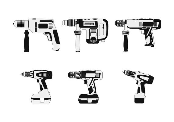 Pneumatic Tools Monochrome Vector Collection