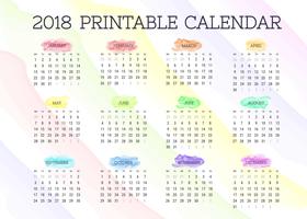 2018 imprimible acuarela calendario Vector