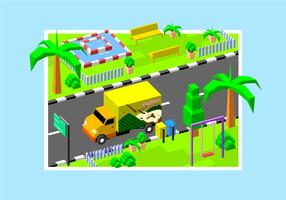 Isometric Klepon Moving Van Free Vector