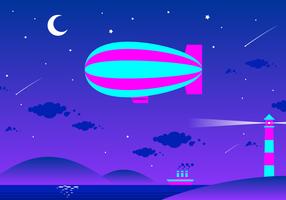 Dirigible In The Night Free Vector