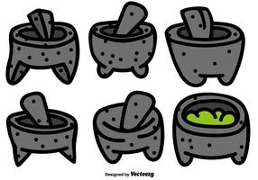 Vector conjunto mexicano molcajete con iconos de color maja