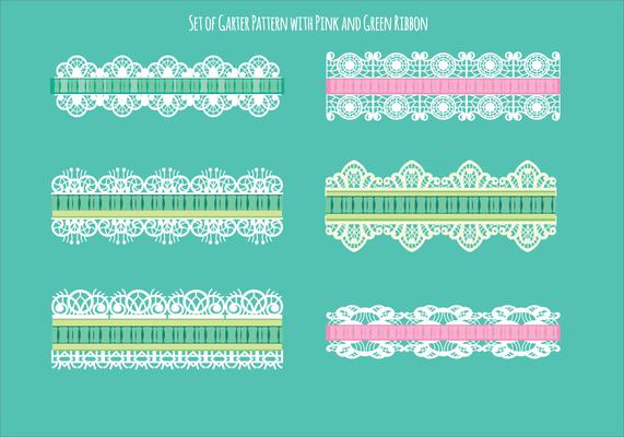 Set of Garter Pattern with Green and Pink Ribbon