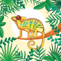 Chameleon Fantasy Yellow Colors with Tropical Jungle Background vector