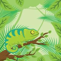 Chameleon With Forest Background vector