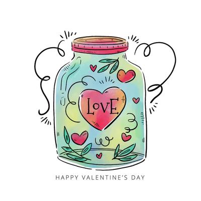 Cute Jar With Heart, Leaves And Ornaments Inside