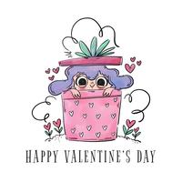 Cute Girl Inside A Gift To Be Used In Valentine's day vector