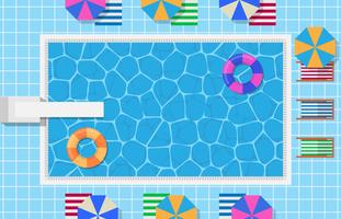 Piscina con anillo de natación inflable en forma de donut y trampolín para saltar Ilustración vector