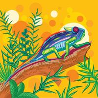 Close-up of a beautiful chameleon in the green forest background vector