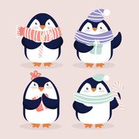 vector lindo pingüinos navideños