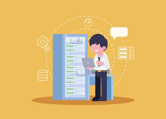 Engineer Checking On Database Center With Laptop