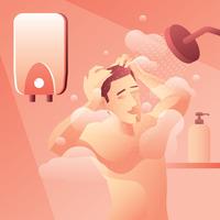 Calentador de agua Hombre tomando una ducha vectorial vector