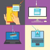 Conjunto de Phishing a través de la ilustración plana de Internet vector