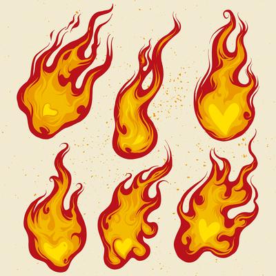 Fiery Heart Vector Set