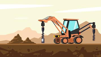 Tractor Backhoe Earth Auger System Free Vector